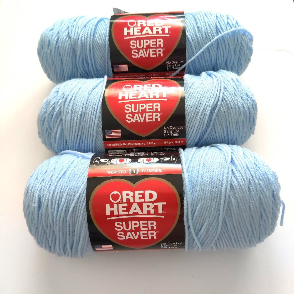 Lot of 3 Skeins Red Heart Yarn Super Saver Light Blue